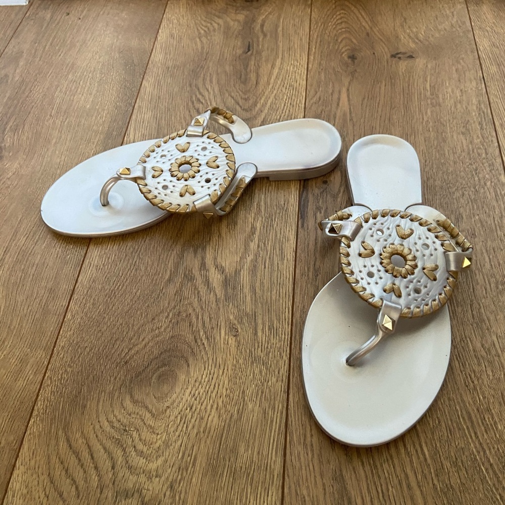 2/20 Silver metallic sandals with gold stitching